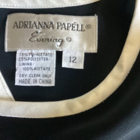 Adrianna Papell Evening Gown Open Tie Back Sz 12 Black & White 116N - Picture 5 of 5
